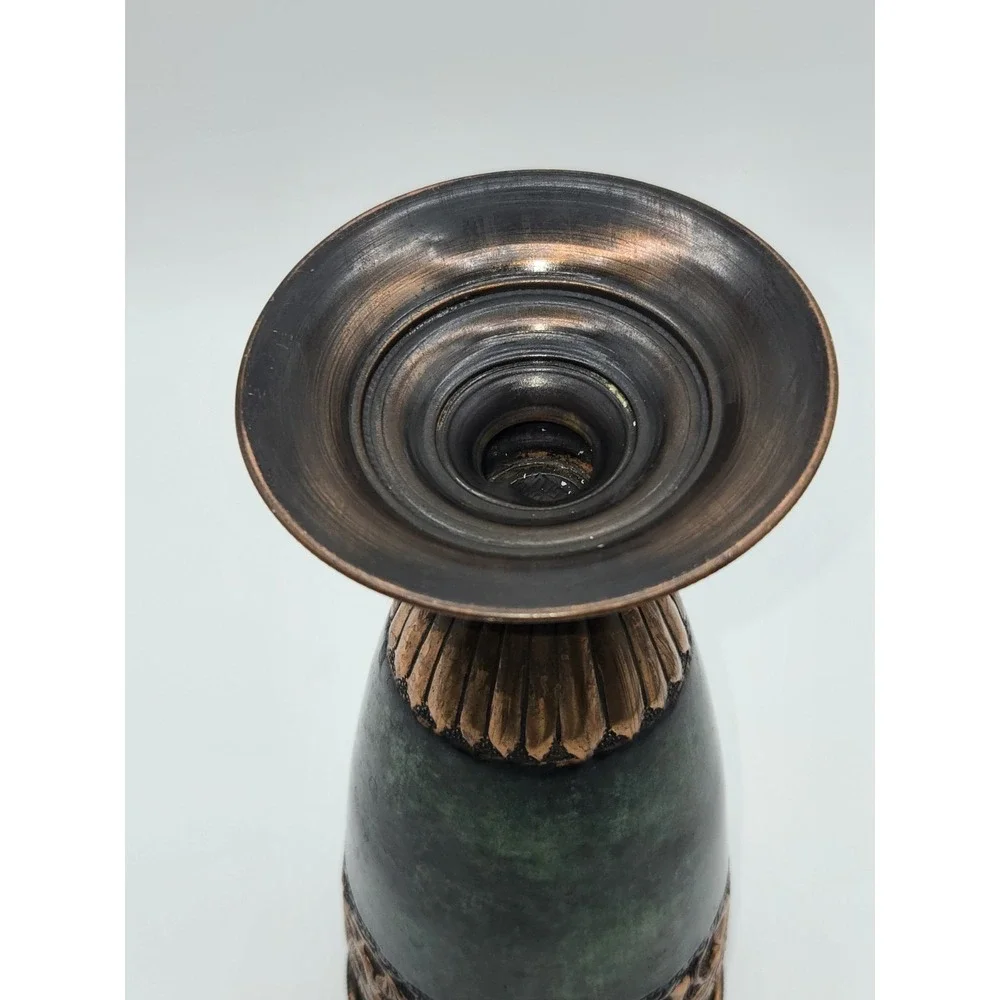 Hammered Copper Vase Israel Patina Finish Ornate Band Mid Century Decorative Urn